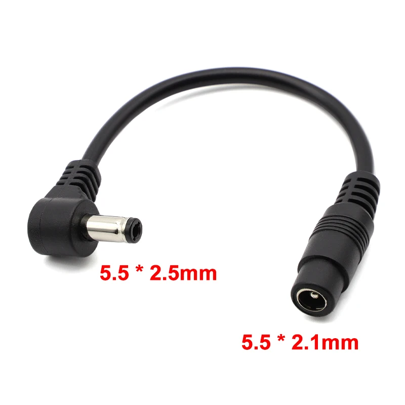 1/2/5pcs DC Power Conversion Line 5.5 * 2.1mm Female To 5.5 * 2.5mm Male Right Angle Plug Extension Cable Cord Adapter 15cm