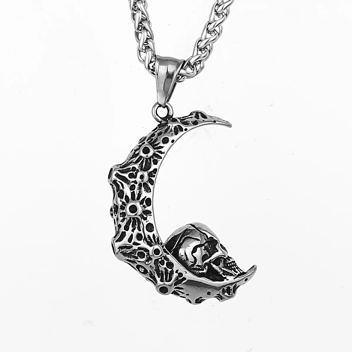 Fashion High Quality Moon Skull Pendant Necklace Men's Gothic Personality 316L Stainless Steel Necklace Jewelry Gift Wholesale - Image 5
