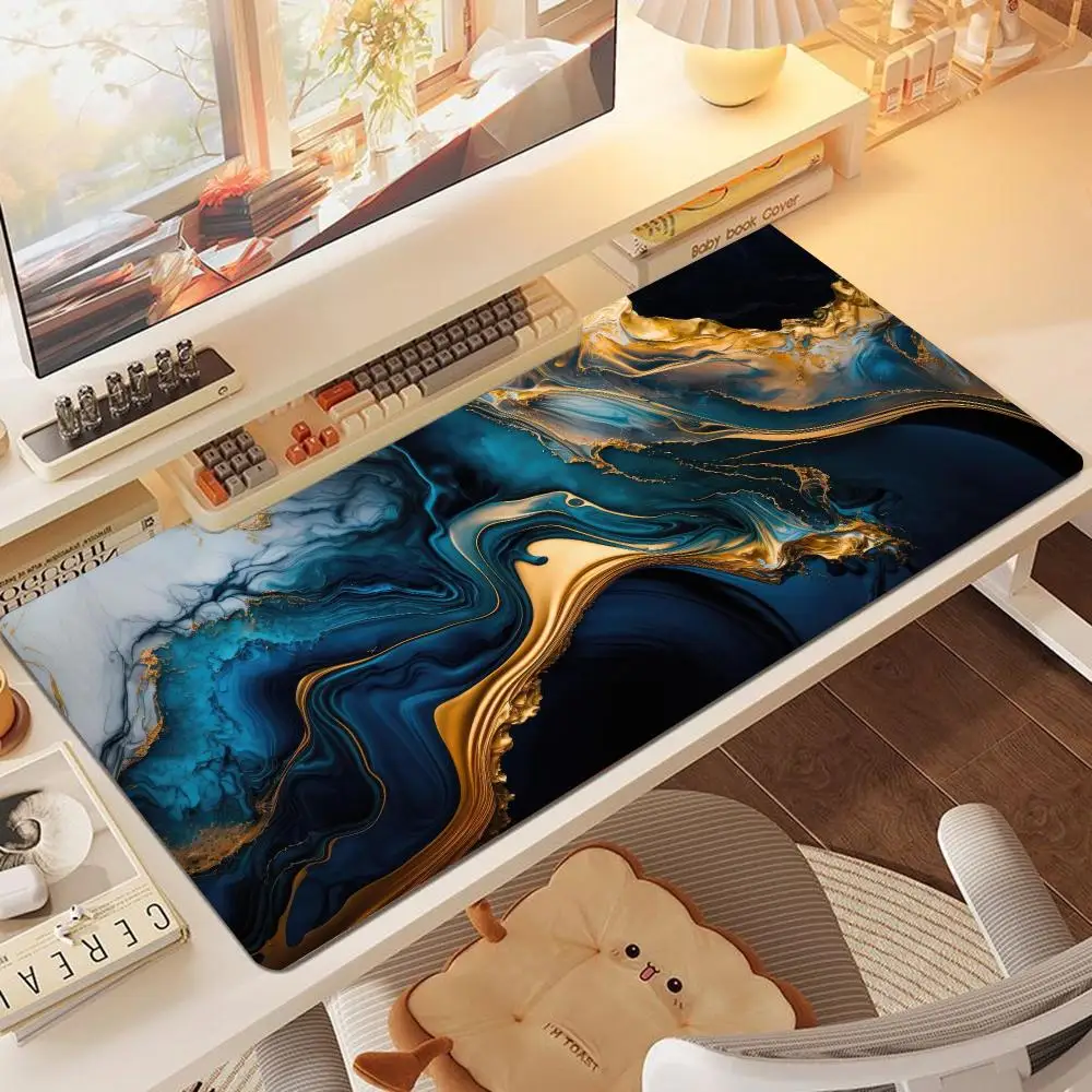 Dark Blue Gold Foil Liquid Marble playmat games laptop game card pad large size bedroom learning table mat