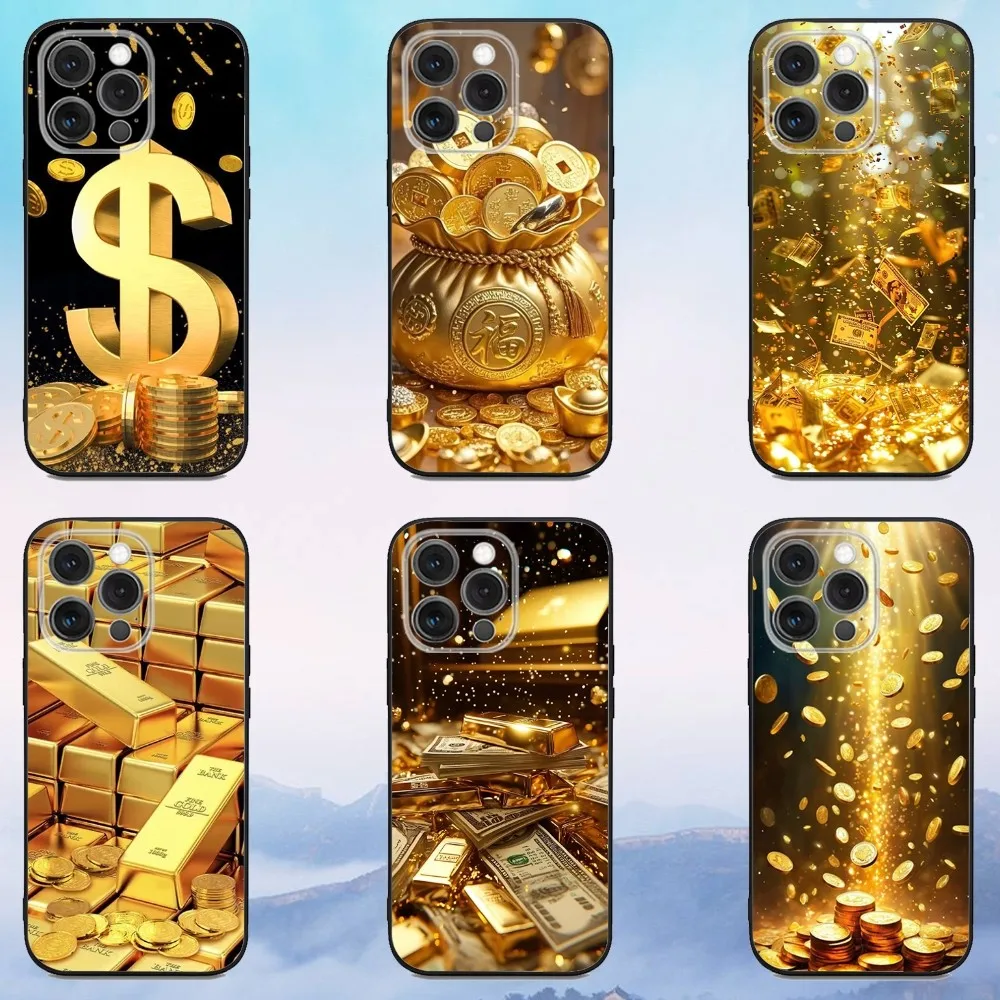 

Money Gold Cash Phone Case For iPhone 16e,16,15,14,13,12,11,Pro,X,XS,Max,XR,Plus,Mini Soft Black Cover
