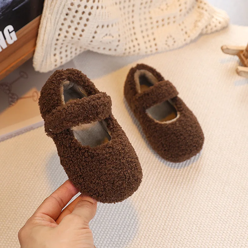 Children's furry shoes for autumn and winter 2026, Korean version plush children's shoes for girls with added plush fur shoes fo