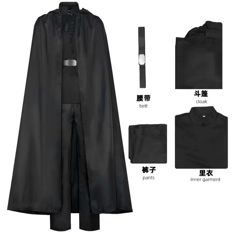 

Halloween Jedi Knight Luke Skywalker Cosplay Black Battle Suit Top Pants Cloak Full Set Costume lf[5
