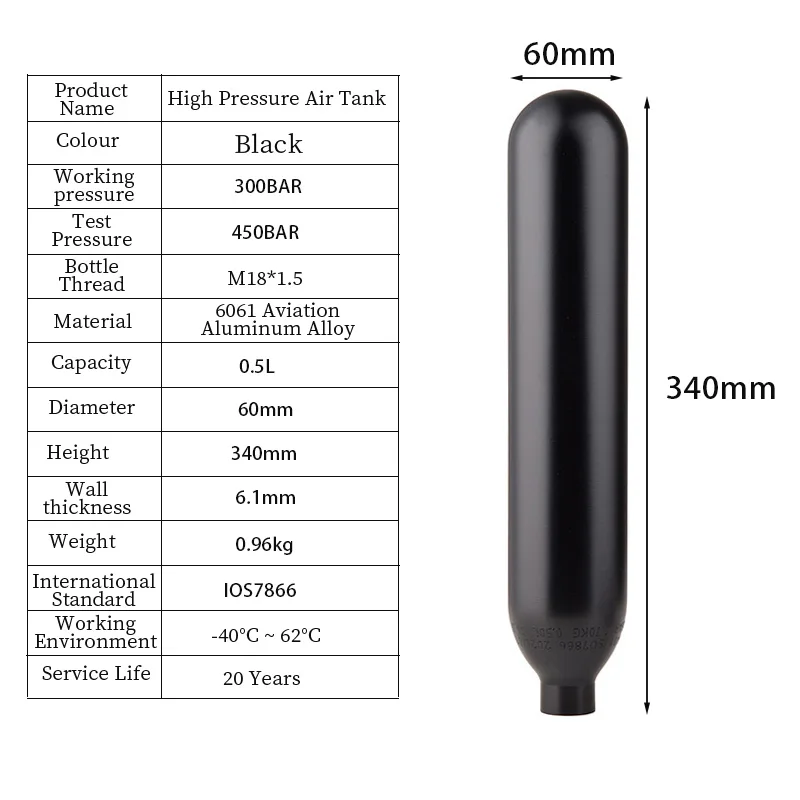 HPA 0.22L 0.3L 0.35L 0.45L 0.5L Scuba 300BAR 4500PSI Gas Cylinder CO2 Soda Water Air Tank For Station Diving Aquarium Accesories