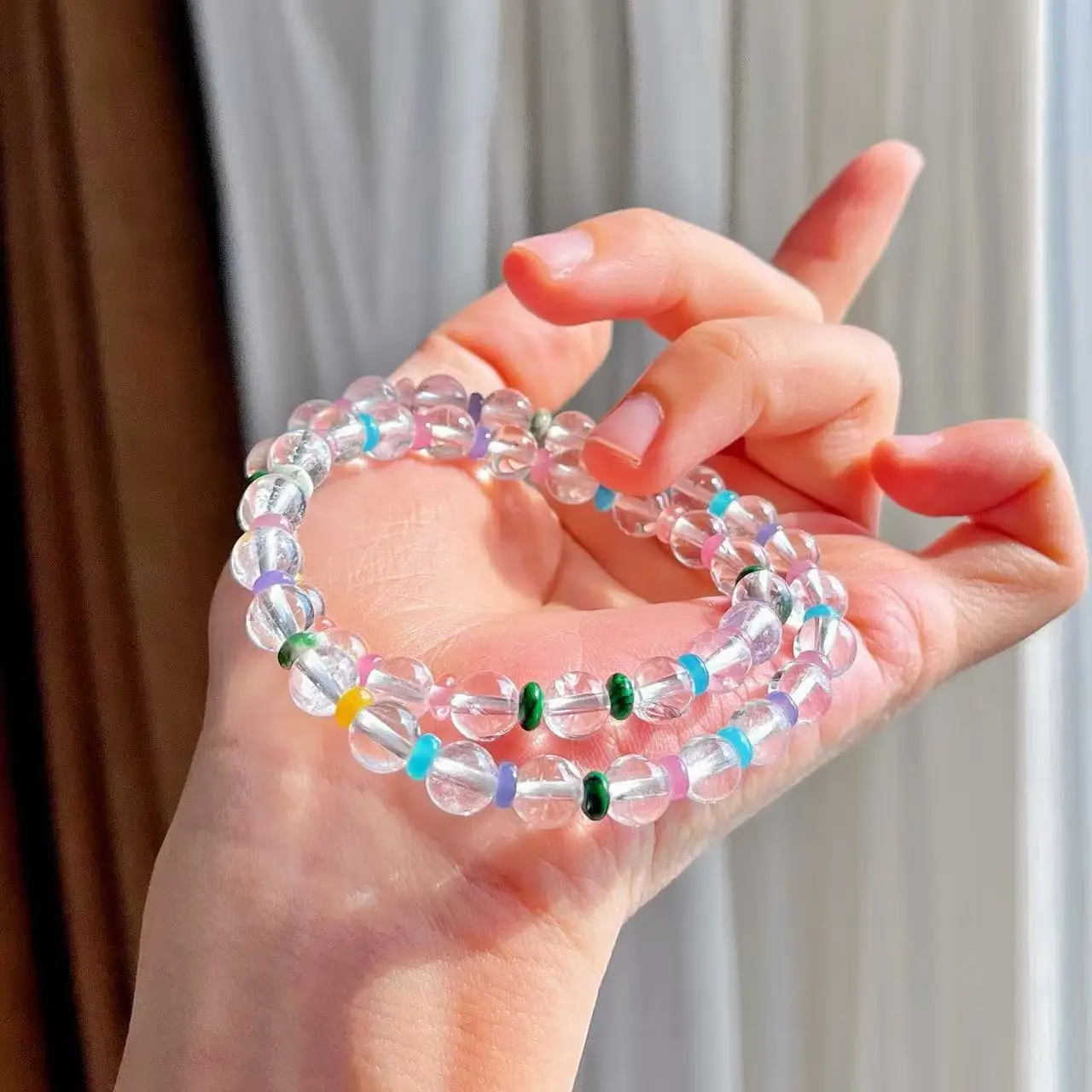 Everyday Joy: Dopamine Multicolor Quartzite & Clear Crystal Bracelet, Vibrant Hand Chain for Effortless Happy Style