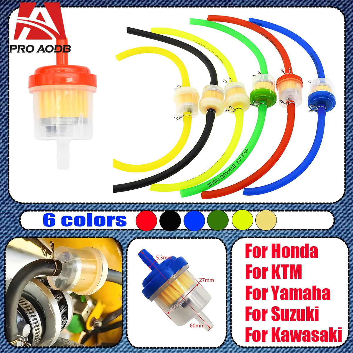 

Universal Motorcycle Gas Fuel Filters and Fuel Pipe For 49cc 50cc 110cc 125cc Motocross Dirt Pit Bike Moped Scooter ATV Go Kart