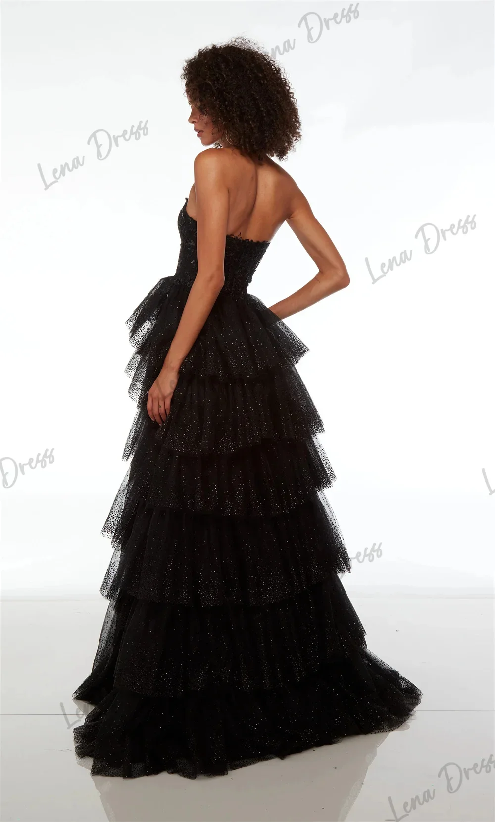 Lena Dresses Gala Dresses Woman 2024 for Party Off the Shoulders Layered Elegant Party Dress Es Black Shiny Side Slit Ball Gowns