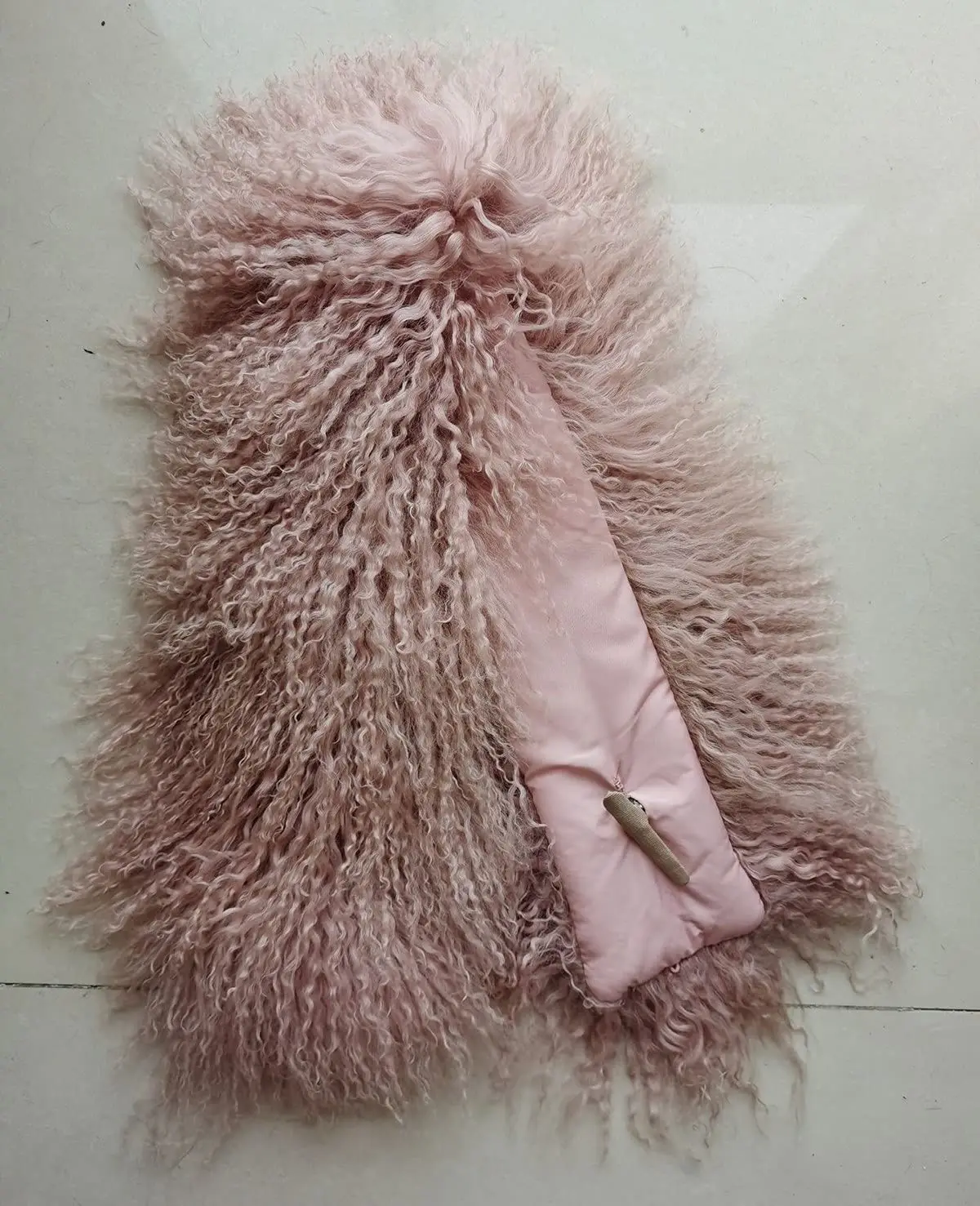 Women's  Real Mongolia Lamb Fur Scarf  Collar  Scarves with Clip  Pink  Black