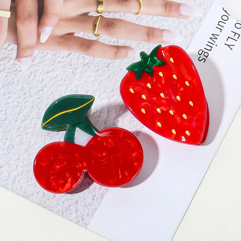 Strawberry Hair Clip Cute Red Cherry Hair Claws for Women Acrylic Claw Clips Fruit Crab Barrettes Clamps Girls Hair Accessories