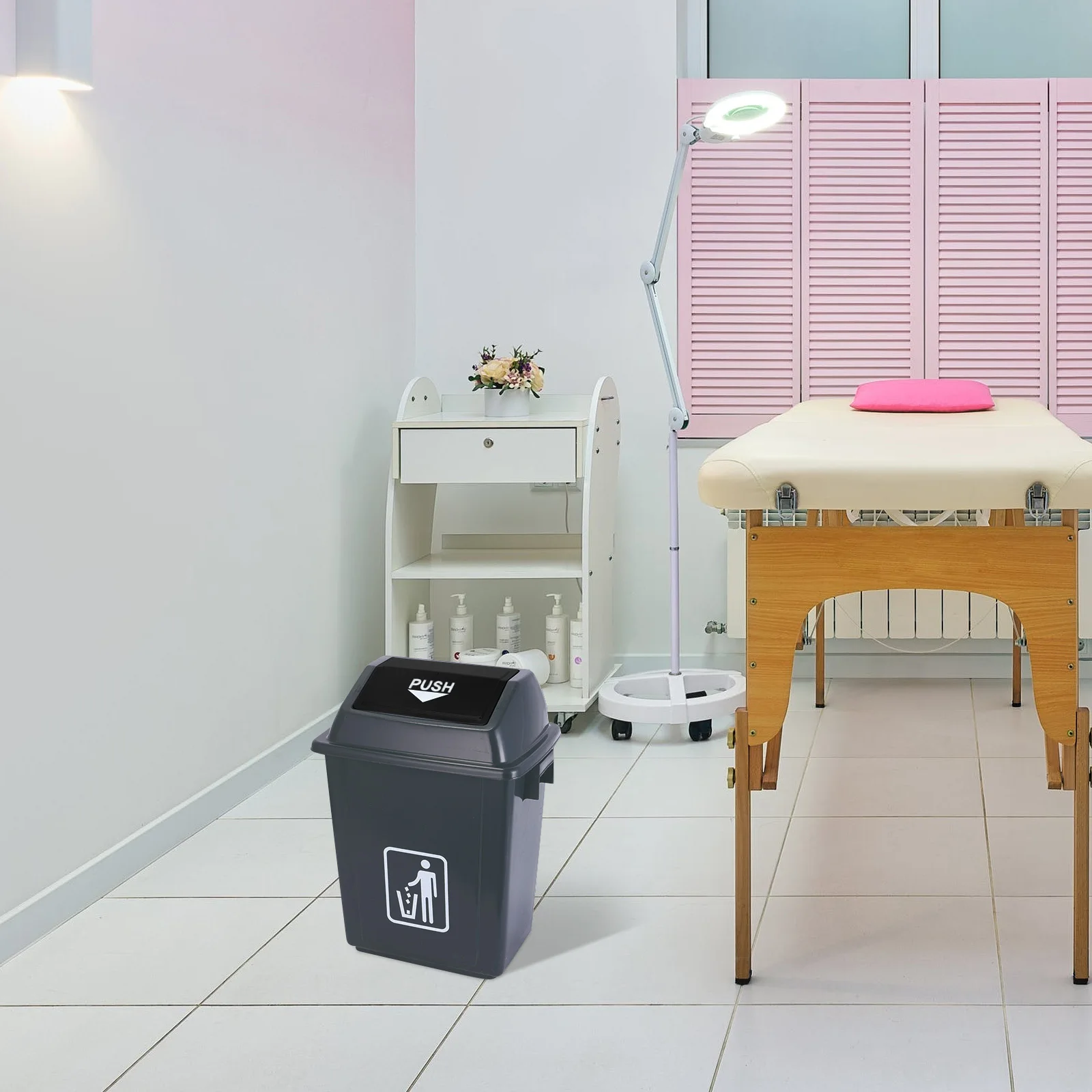 ฝาปิดถังขยะพลาสติกสีเทาขนาดใหญ่ สำหรับถังขยะ 20 ลิตร ป้องกันสิ่งสกปรก ฝาปิดถังขยะแบบพลิก