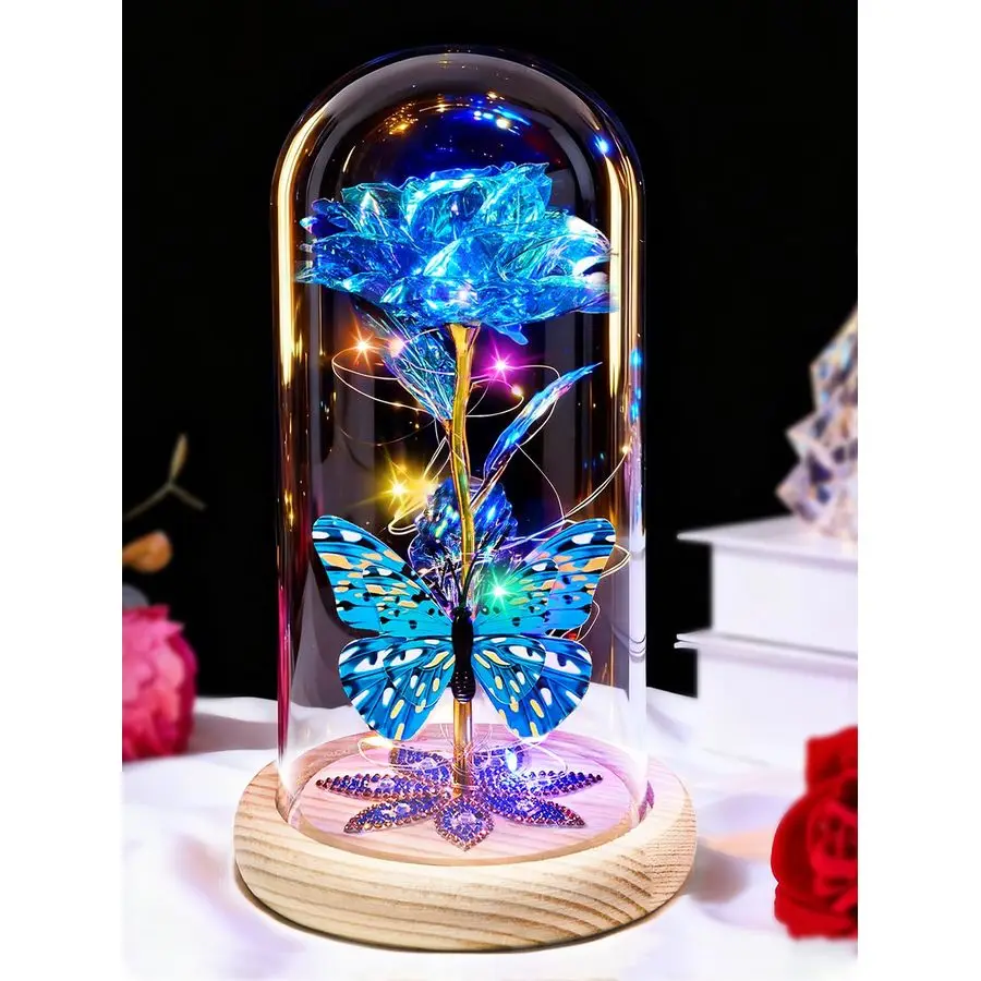 

Подарки с розами для женщин, подарки на день рождения маме, стабилизированные цветы в стекле, розы Galaxy Glass Rose, светящиеся розы в стекле для доставки.