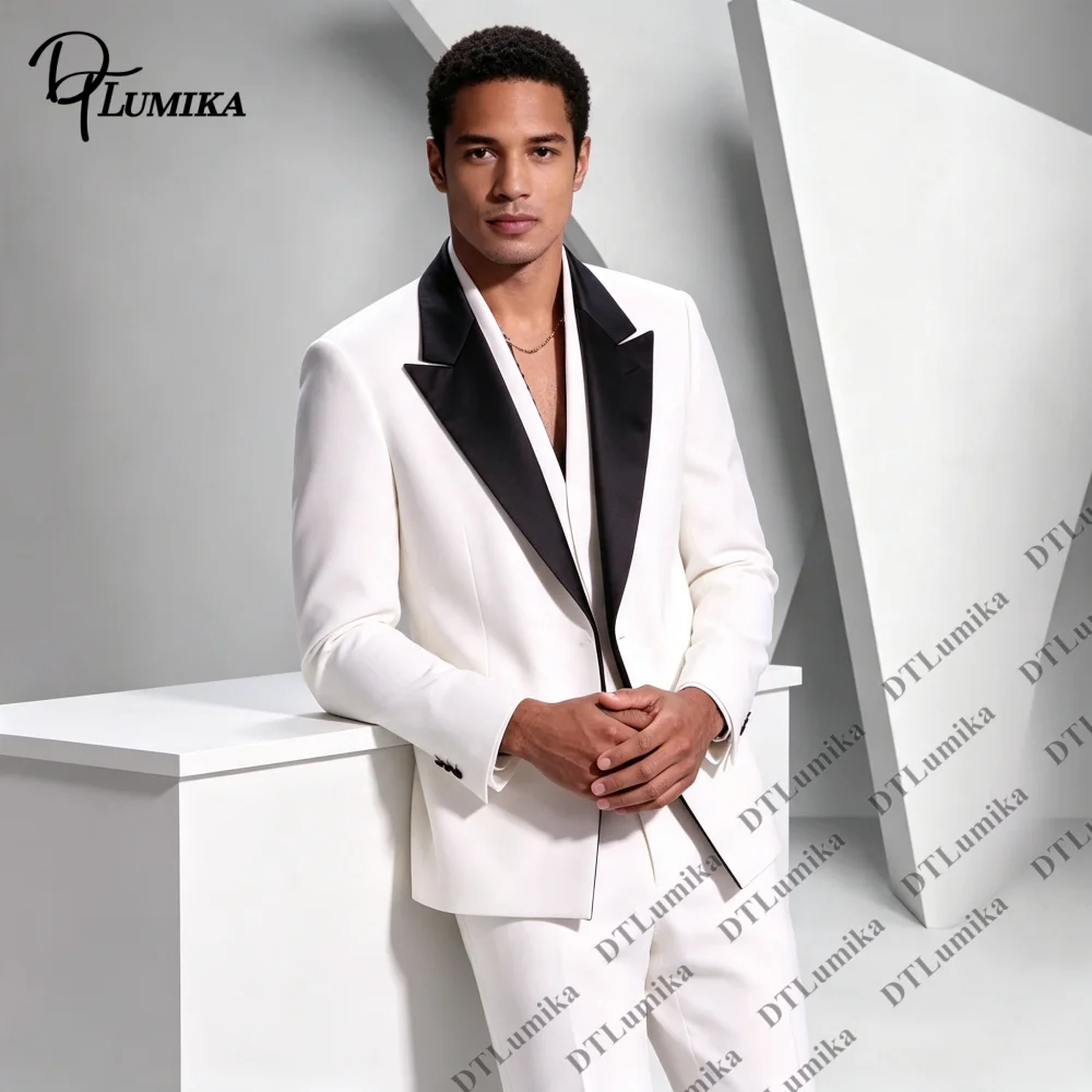 Social Banquet Suit for Men Regular Fitting Made‑to‑measure Contrast Lapel Men Tuxedo 2‑Piece Modern Chic Outfit for Wedding