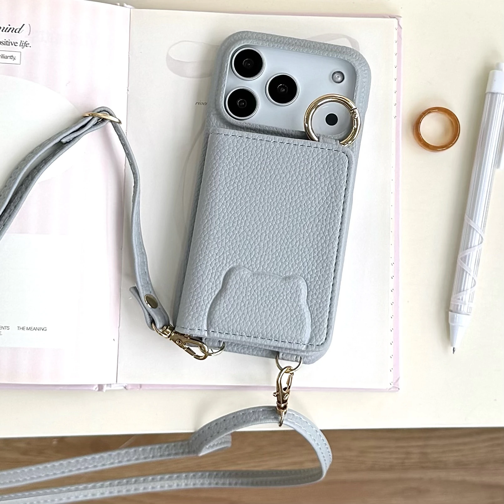 

Зеркальный кожаный чехол-подставка через плечо с кольцом для телефона IPhone 13 12 16 15 Plus Air 17 14 11 Pro Max Кошелек с чехлом-держателем для карт