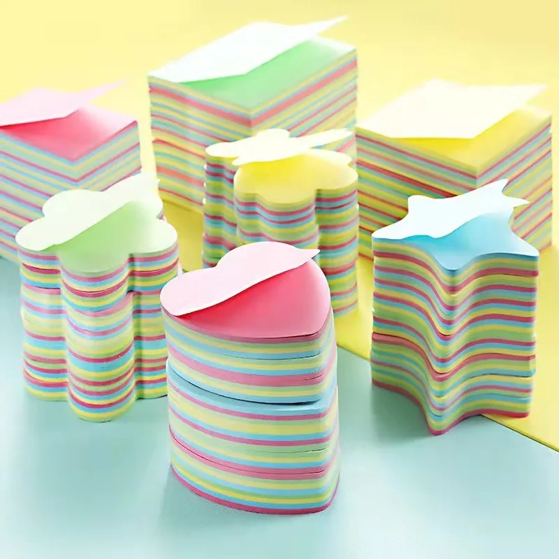 1Book Colorful Sticky Note Multi-Shape Square Pine Bear Star Cloth Heart Self-Adhesive Note Pads DIY School Office Accessory ZYF