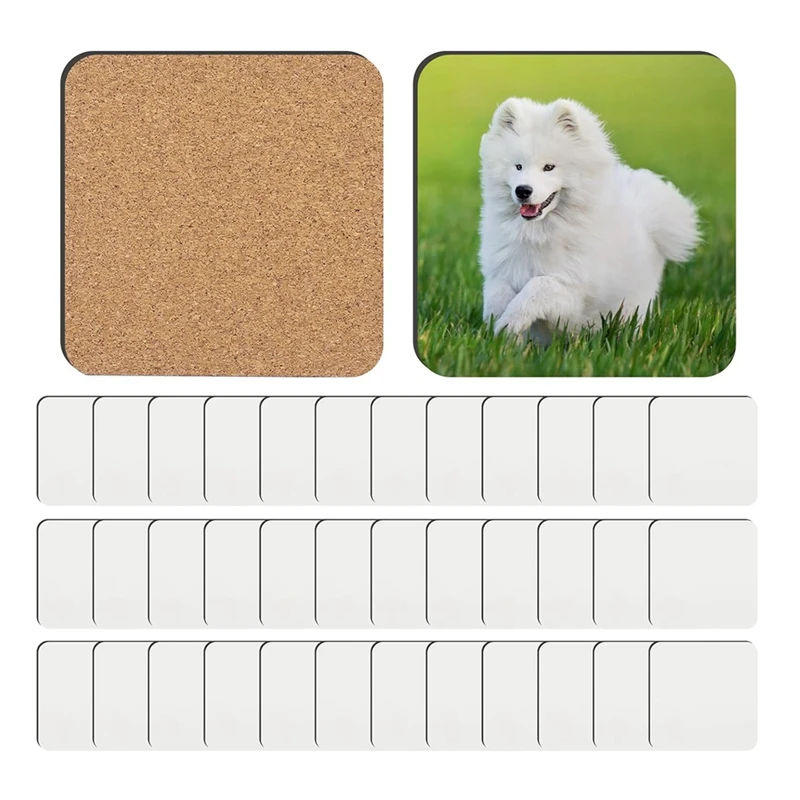 

36 PCS Sublimation Coasters Blanks MDF Cork Back Heat Transfer Coasters Wood Hardboard Coasters Blank Sublimation