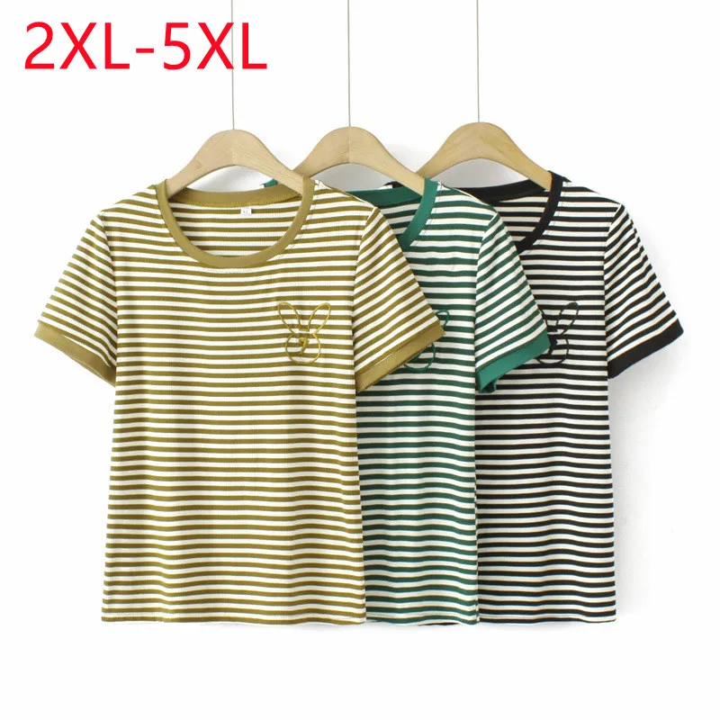 

Женская футболка в полоску, с коротким рукавом и круглым вырезом 2XL 3XL 4XL 5XL