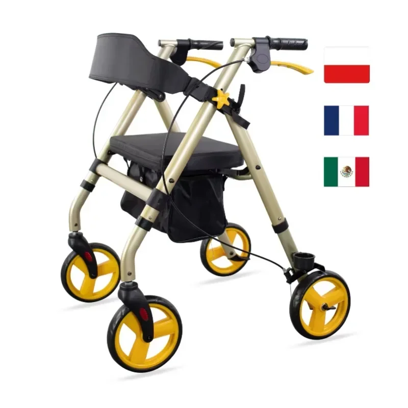 Foldable Auxiliary Walking Aid Aluminum Alloy Safety Handrail Walker Rehabilitation Rollator Walker