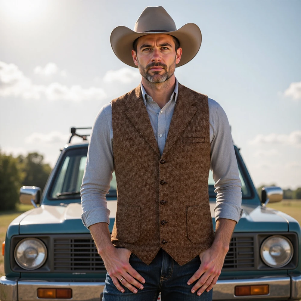 

Мужской жилет с лацканами в елочку, твидовые костюмы, жилет, однобортный деловой мужской жилет, в наличии