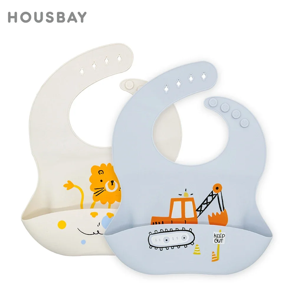 

Waterproof Bibs For Kids Feeding Baby Eating Stuff Soft Silicone Babeast Cartoon Printed Adjustable Baby Tasting Feeding Bibs