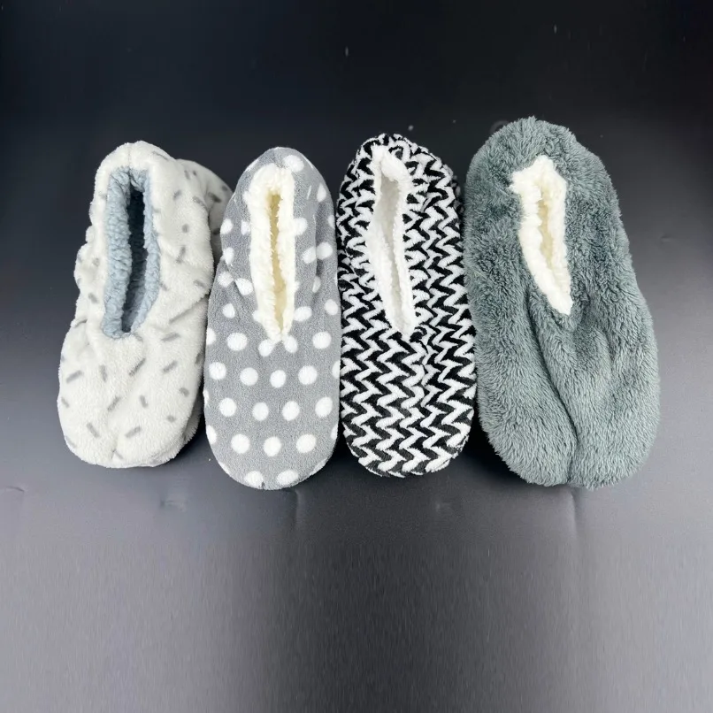 Home Fuzzy Slipper Women Winter Fluffy Fur Contton Warm Plush Striped Dot Non Slip Grip Indoor Lazy Female House Floor Shoe Room