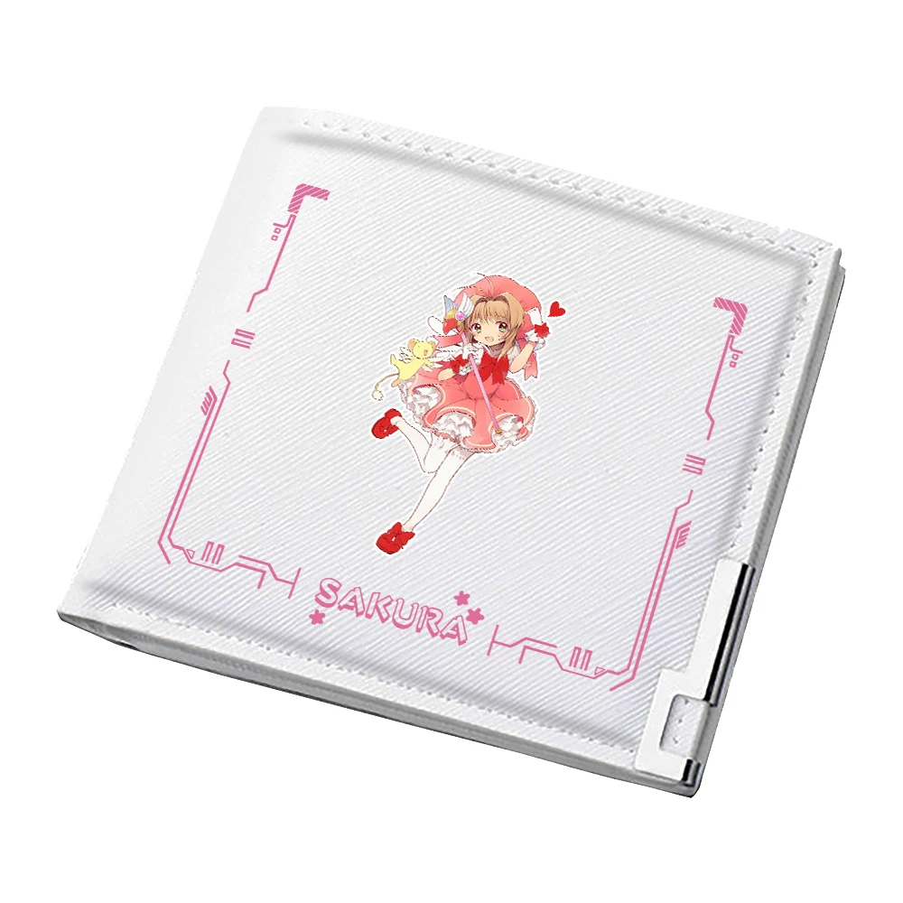 Anime Card Captor SAKURA Kawaii Women Short Wallets Cute ID Card Holder White Slim Money Bag Pu Leather Mini Purse Pockets