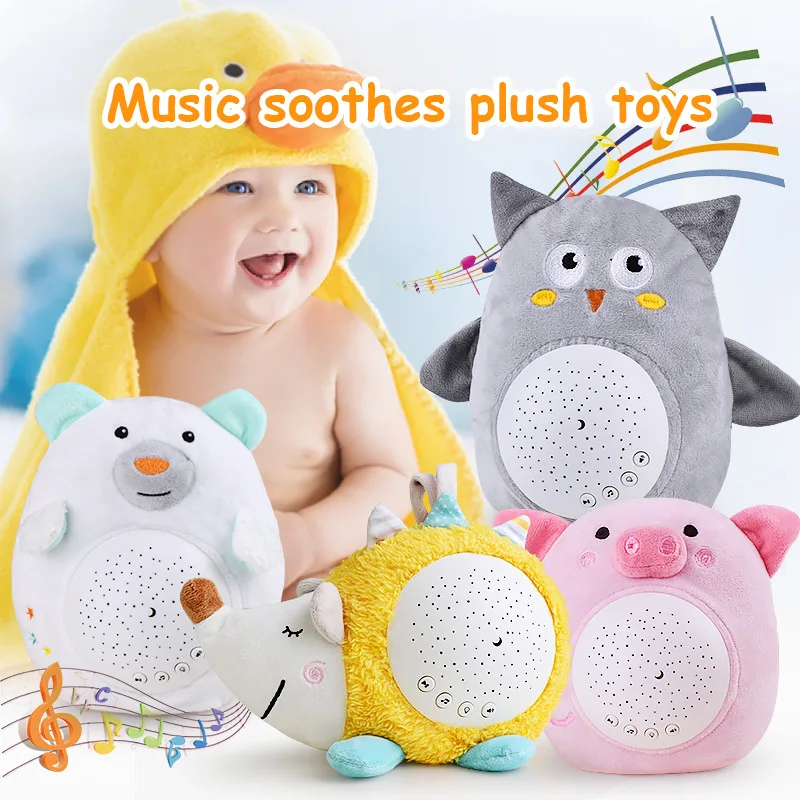 Kids Soft Toys Stuffed Sleep LED Night Lamp Animal Plush With Music & Stars Projector Light Sleeping Soothing Toys Baby Gift