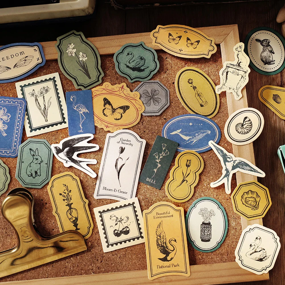 30pcs Creative Retro Label Decorative Paper Material Pack Art Journal Handmade DIY Scrapbooking Aesthetic Craft Paper