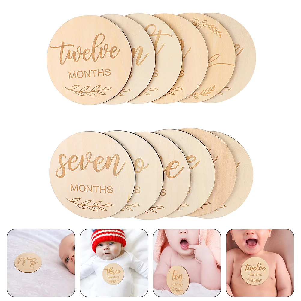 

12 Pcs Photo Props Wooden Milestone Cards Double Sided Infant Discs Baby Newborn