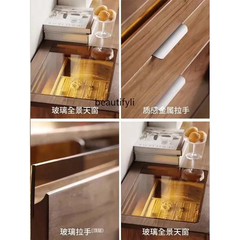 خزانة تخزين بثمانية دلو من خشب الجوز الأسود في أمريكا الشمالية، خزانة غرفة المعيشة المصنوعة من الخشب الصلب، كابينة بجانب السرير بسيطة وحديثة #2