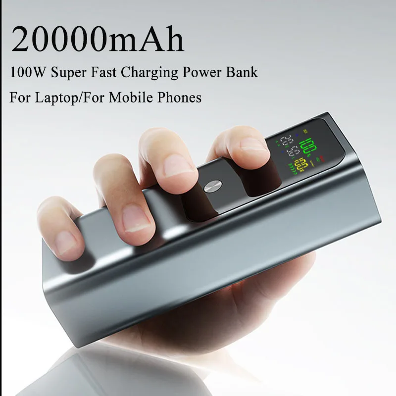 

Новый PD100W Power Bank с быстрой зарядкой 20000 мАч Портативное зарядное устройство большой емкости Внешний запасной аккумулятор Powerbank для ноутбука для iPhone