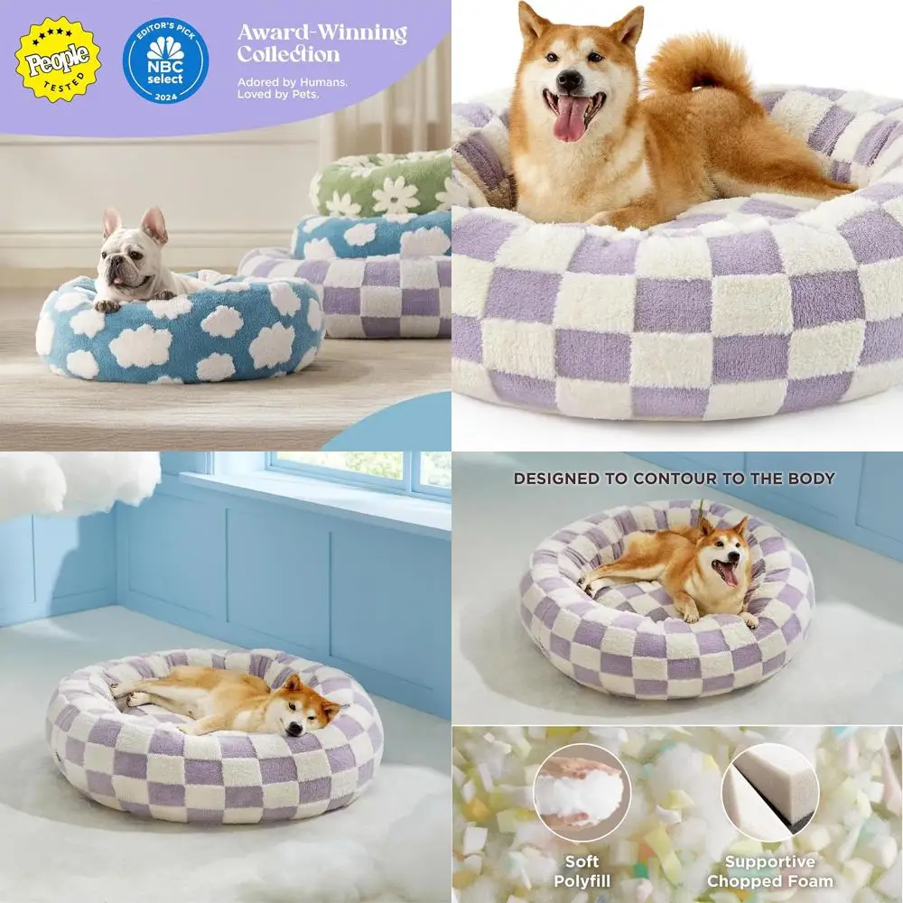 

Purple XL Round Dog Bed with Jacquard Plush & Anti-Slip, Washable, Ideal for Large Dogs & Cats, Calming Christmas Gift