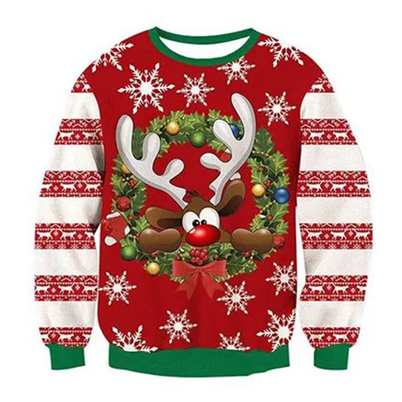 

2024 Christmas Carnival Unisex Fun Santa Claus Christmas Elf Sweater and Artificial Hair Autumn and Winter Sweater