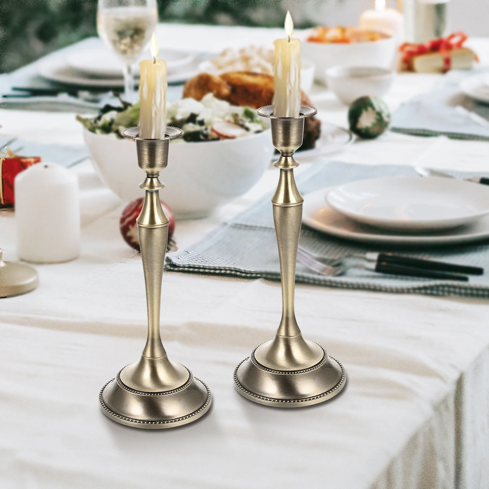 

2Pcs Retro Metal Candlesticks Holders Party Table Centerpiece Home Decorative Metal Holder