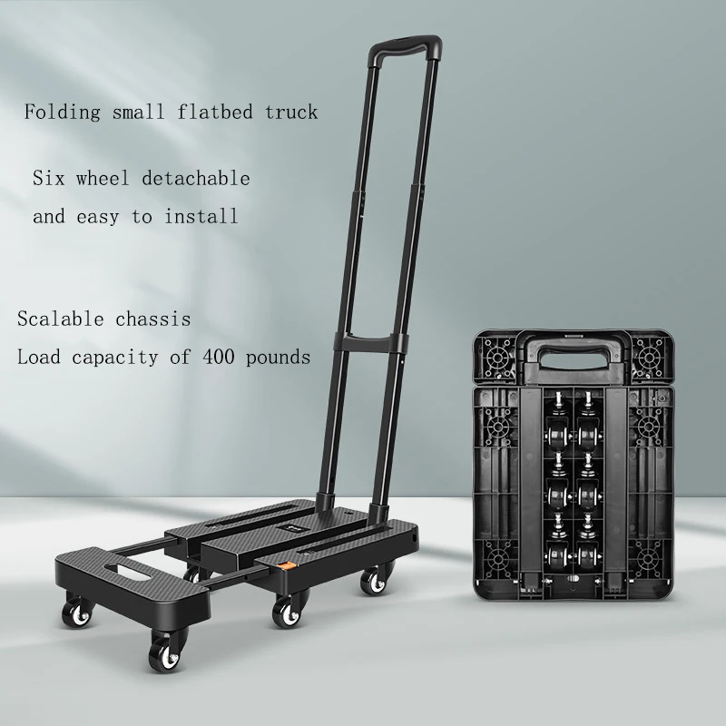 

Four-wheel Small Cart Car Mounted Trolley Portable Shopping Cart Foldable Trailer Can Be Equipped with Ropes for Household Use