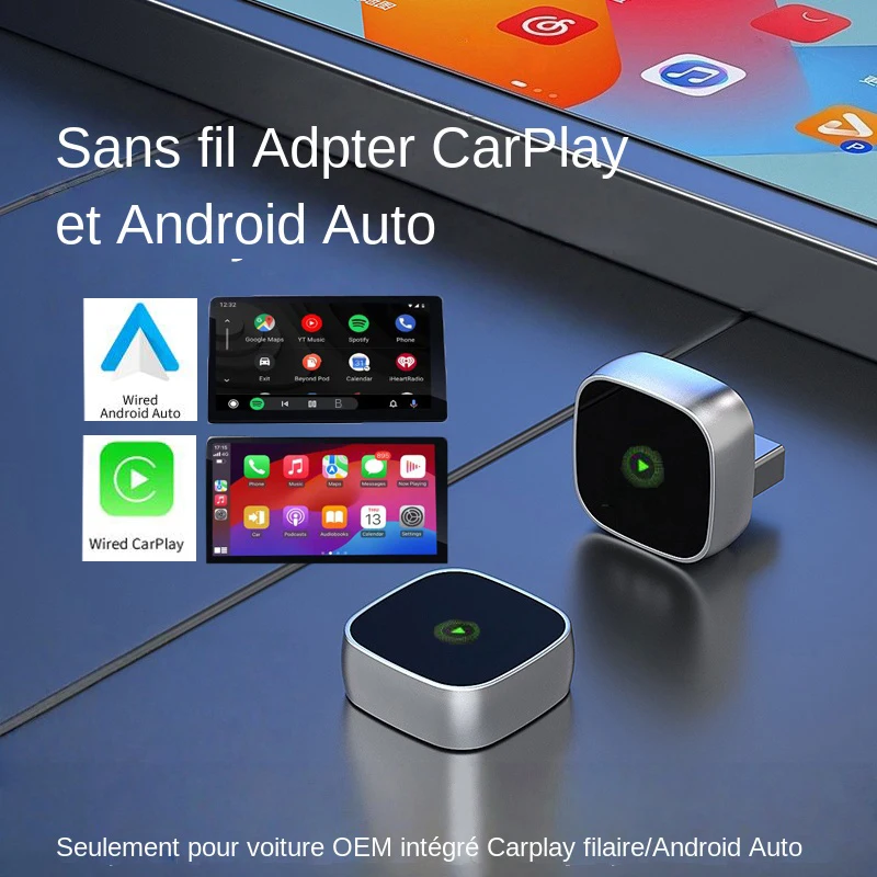 Adaptateur CarPlay sans fil 2 en 1 et convertisseur automatique Android, adaptateur sans fil, WiFi 5Ghz type-c/USB Plug Play CarPlay sans fil