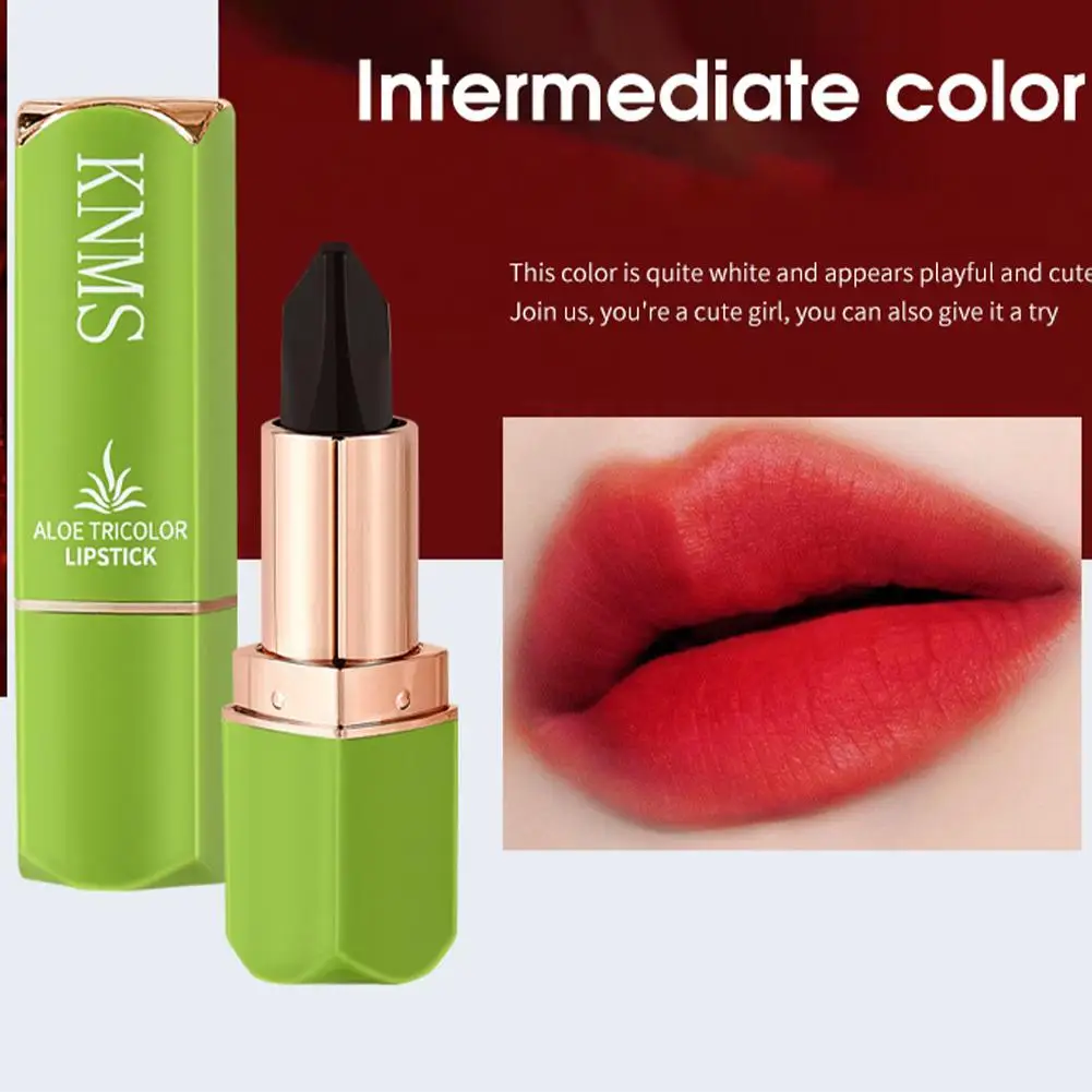 Natural Aloe Vera Tricolor ลิปสติก Long Lasting Moisturizing Smooth Texture ไม่ระคายเคืองลิปสติกเปลี่ยนสี Lip Balm