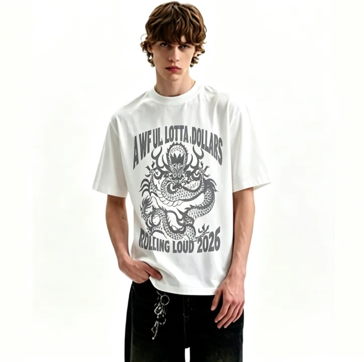 2026 Vintage Chinese Dragon Graphic T Shirt Arch Gothic Letter Print Oversized Unisex Hip Hop Streetwear Short Sleeve Tops