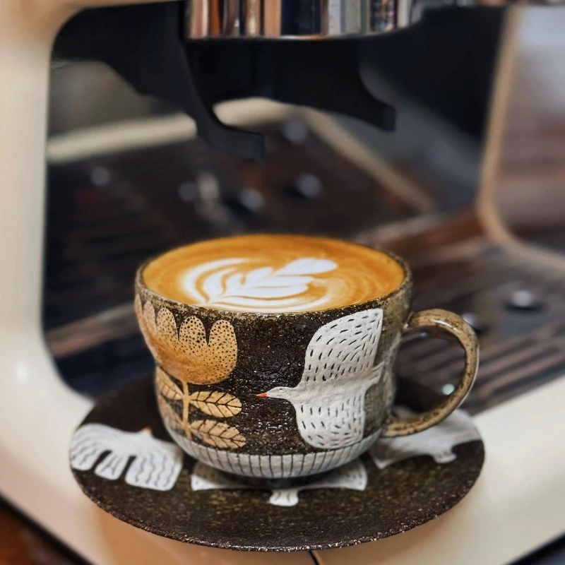 

Handmade underglaze black terracotta mug coffee cup/pig's mouth cup