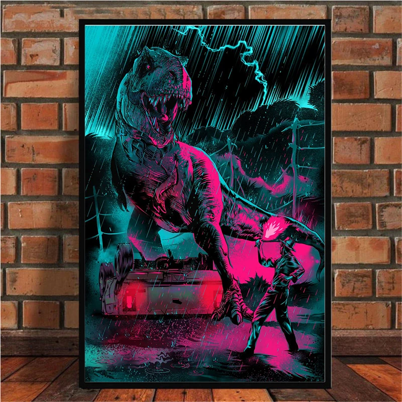 Jurassic Park Dinosaur World Movie Poster Retro Illustrations Canvas Painting Print Wall Art Pictures Living Room Bar Home Decor