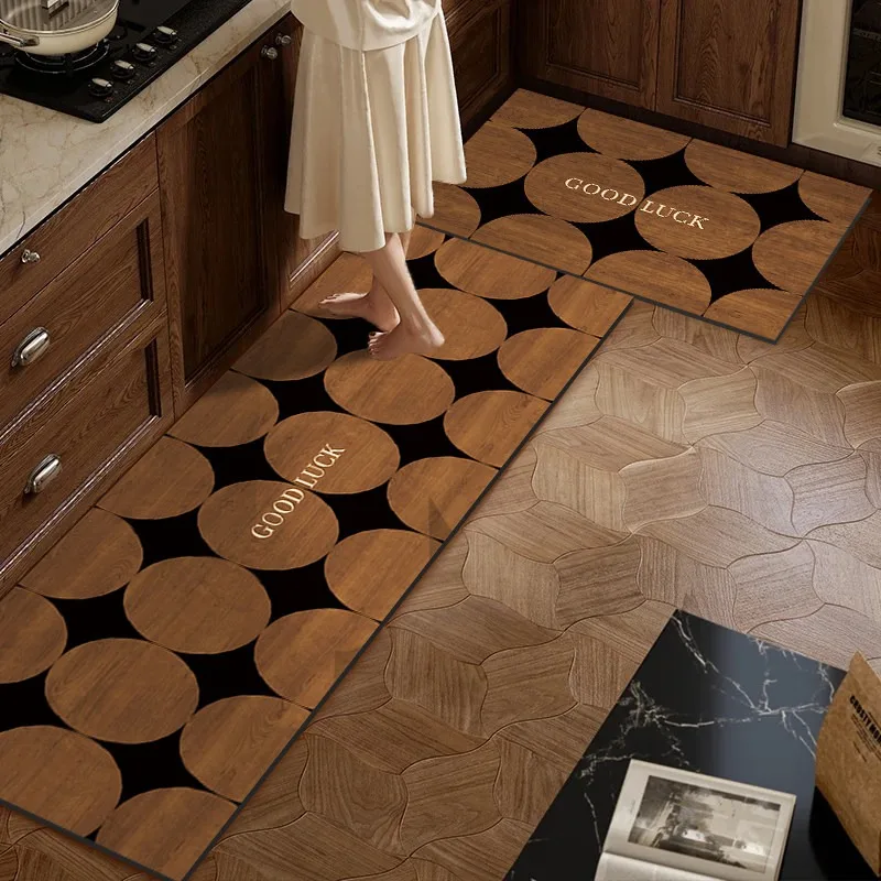 Wood Grain Kitchen Floor Mat Geometric Pattern Non-slip Rug Waterproof Dirty Resistant Wipe Clean Carpet Long Rugs Tapis Cuisine
