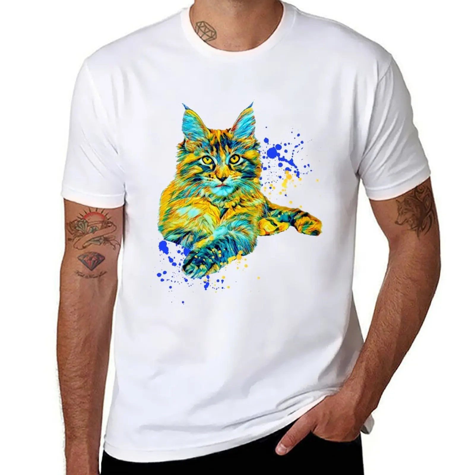 

Colorful Maine Coon T-Shirt cotton t shirt man man t shirts high quality luxury brand T-Shirt