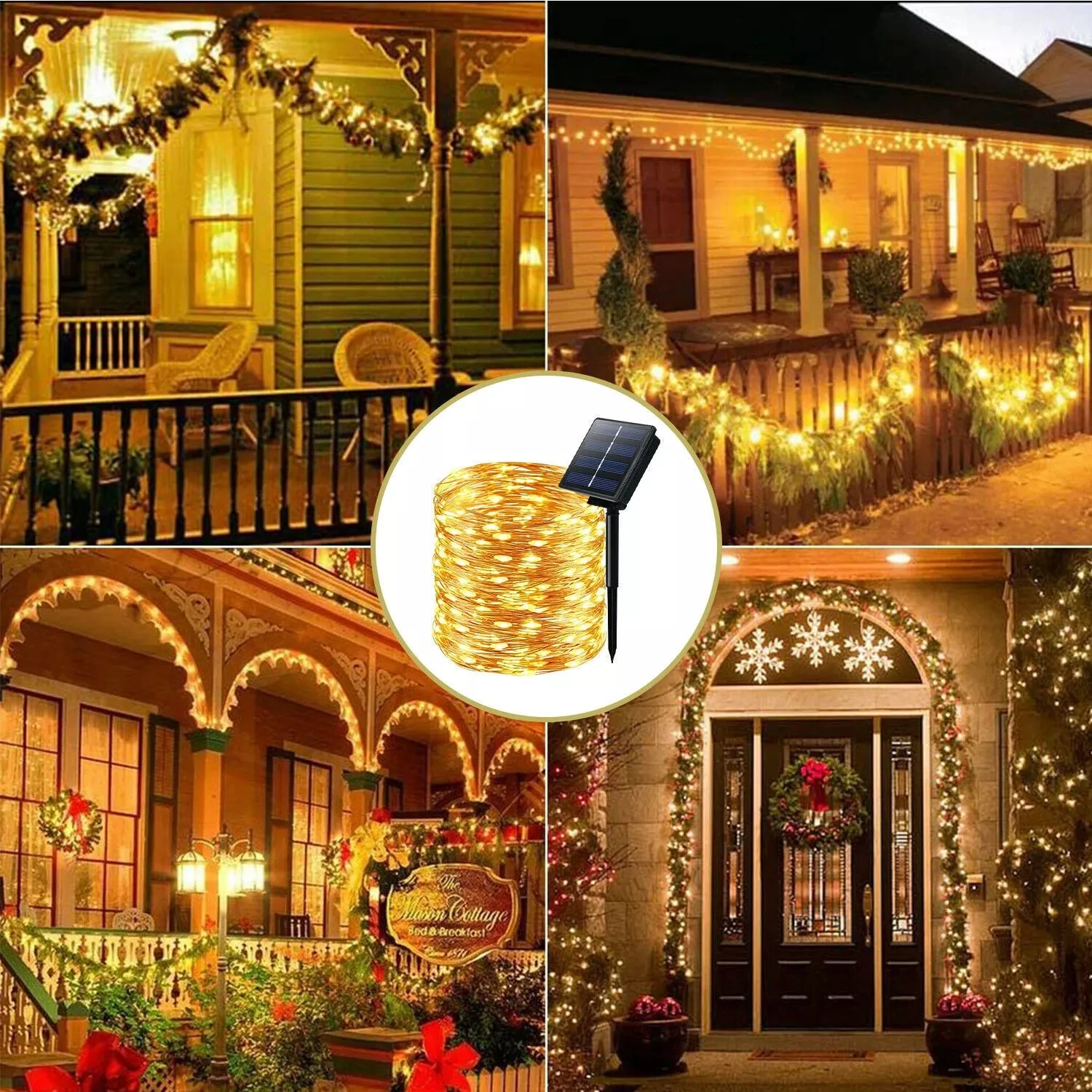 Pakket Van 4 Zonne-Kerstverlichting Buiten 400led Kerstverlichting Buiten 8 Modi Koperdraad Ip65 Warterproof Voor Tuinpatio Yard Party