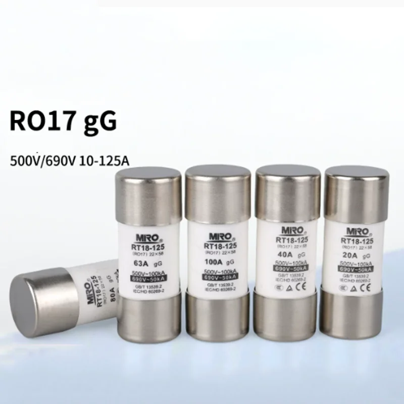 5 PCS MRO R017 RO17 RT18-125 22*58MM Ceramic Fuse Tube 500V-100KA gG 690V-50KA Adapter Base: RT14-63 RT18-125 AM4
