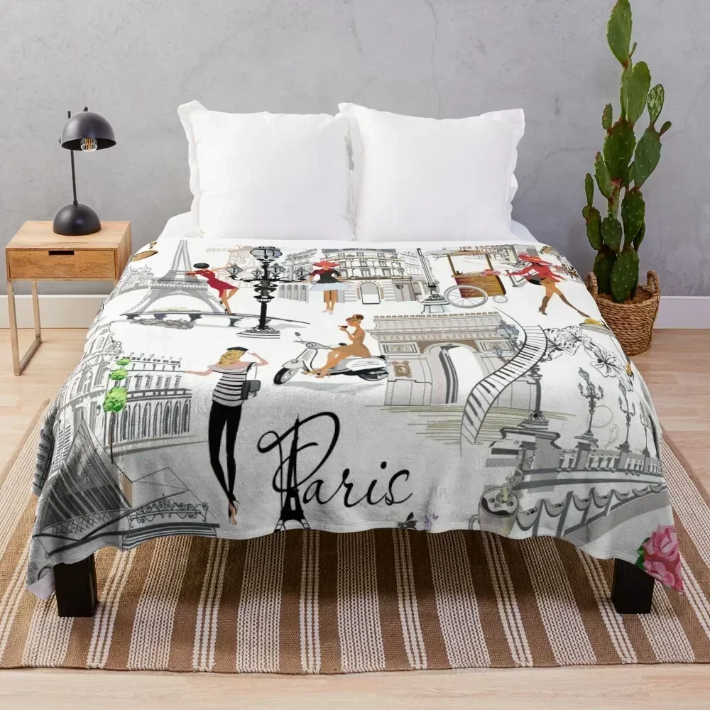 

Travel to Paris Throw Blanket Reusable Durable Soft Blanket for All Seasons