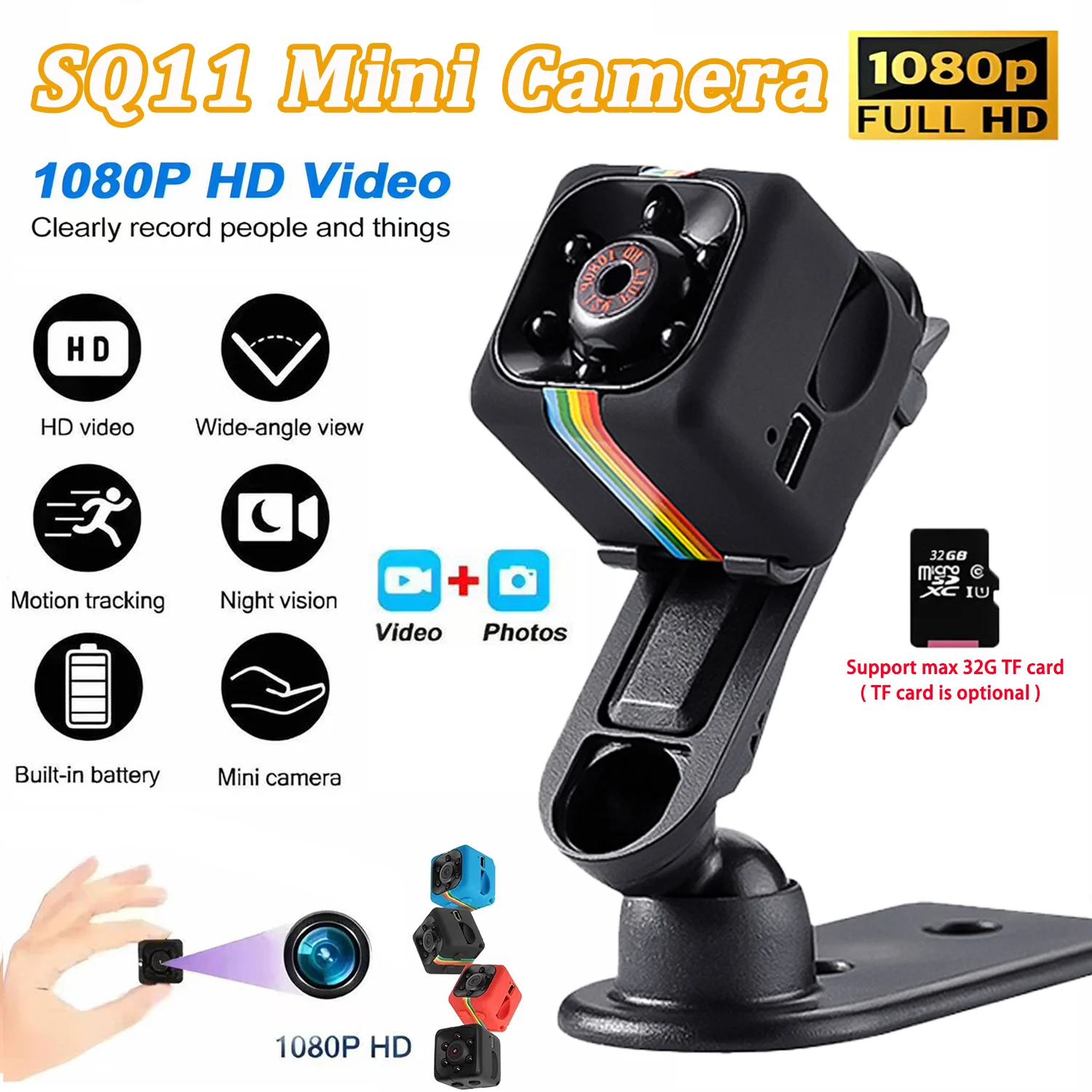 SQ11 Mini Camera HD 720P 1080P Security IP Camera Camcorder Motion DVR Card Direct Recording Camera Sport DV Video Small Monitor