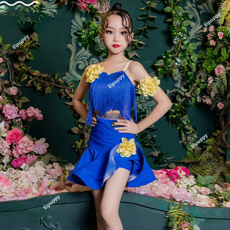 Child Samba Tango Latin Dance Dress Girls Cha Cha Ballroom Dance Costume Fringe Latin Dress Kids Competition Dress Practice Wear image 3