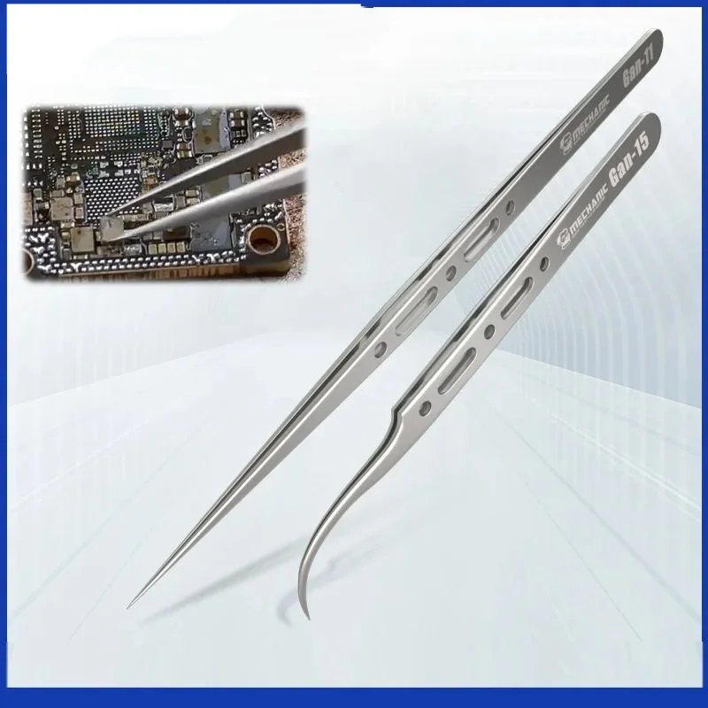MECHANIC Extra Hard Anti-Magnetic Tweezer Stainless Steel Bent Pointed for Phone PCB Motherboard Soldering Repair Tweezers Tool