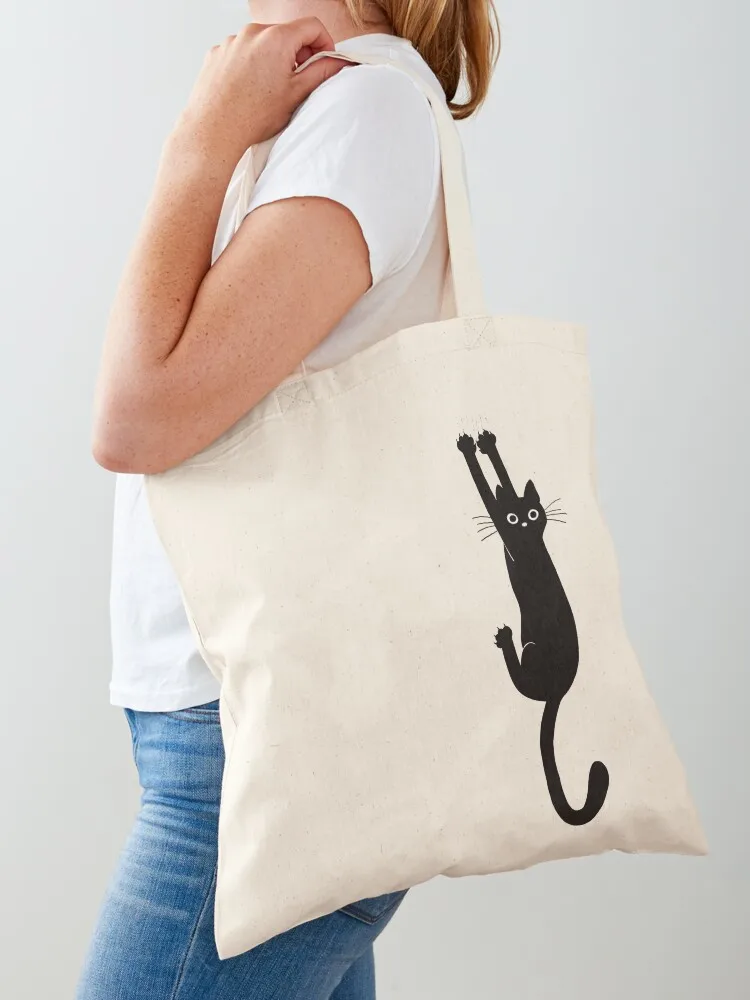 Black Cat Holding On Tote Bag tote bag custom eco bag folding Women bags shopping