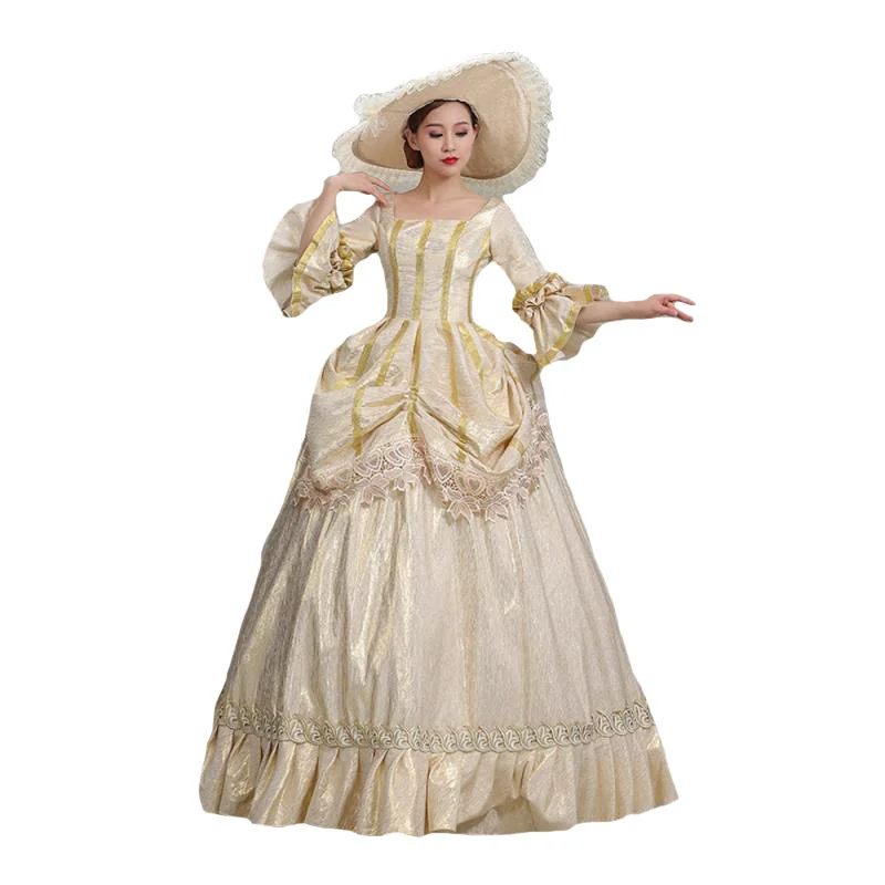 Royal Ladies Medieval Renaissance Victorian Dresses Champagne Masquerade Costumes Queen Ball Gowns For Ladies