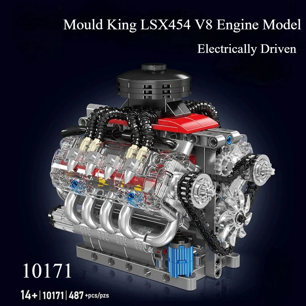 

Mould King 10171 LSX454 V8 Engine Motorized Simulation Model Electrically Drive Building Blocks Technical Car Parts Toys Gift
