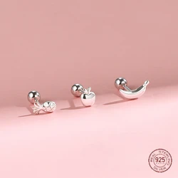 925 Sterling Silver Apple Pineapple Banana Stud Earrings for Girl Fruit Metal Lady Ear Bone Nail Earring Student Fashion Jewelry